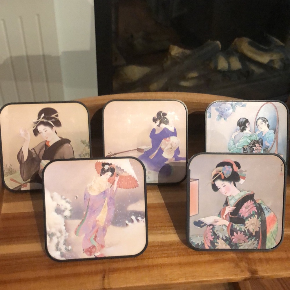 Set of 5 Japanese Art Coasters